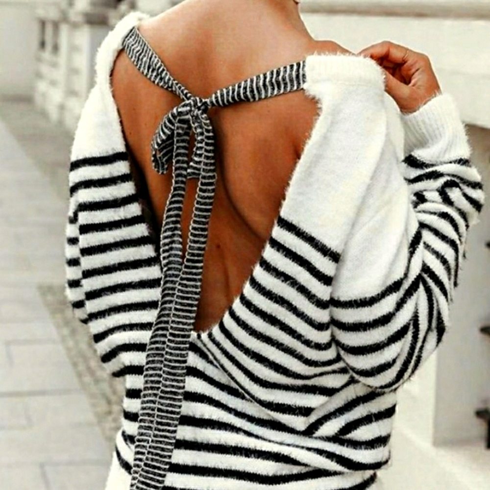 Stunning striped tie back sweater